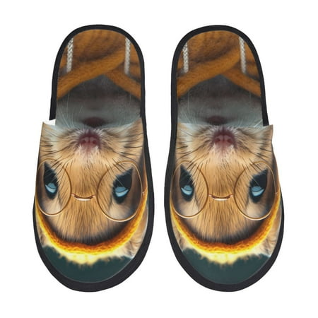 

Qokaie Modern Yellow Sweater Guinea Pig Print Fuzzy Slippers for Women – Soft Plush Indoor Slippers with EVA Sole Cozy and Comfortable for Home and Travel-Medium