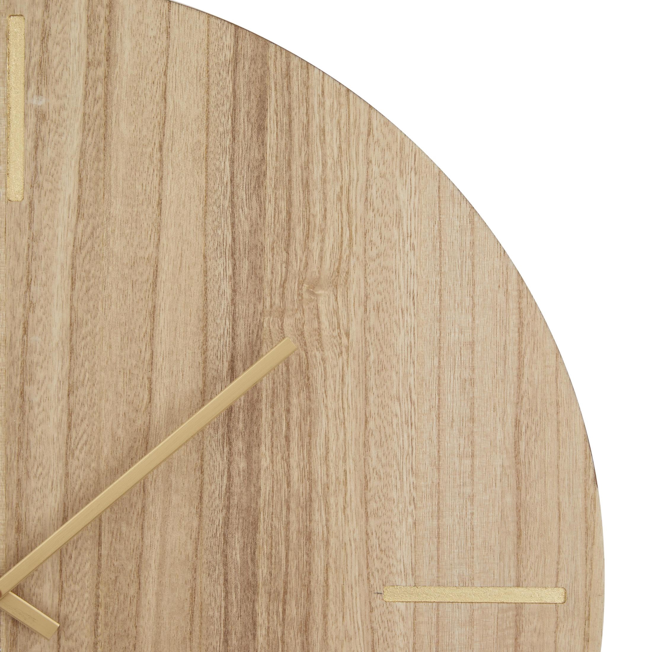 CosmoLiving by Cosmopolitan 24" Brown Wooden Round Wall Clock with Marble Side