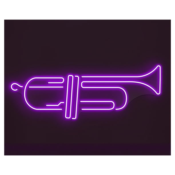 Letrero De Neón Trompeta Con Luz LED Para Decoración Estudio Música, Sala Juegos, Dormitorio, Bar, Estar, Fiesta Cumpleaños 55cm