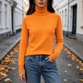 thumbnail image 6 of Kaemgyyd Women's Turtleneck Sweaters Fall Fitted Long Sleeve Basic Tops Fashion Knitted Layering Outfit（Orange,Large）, 6 of 7