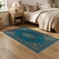 thumbnail image 2 of ODIKA 5'x7' Washable Area Rug Non-Slip, Low Pile, Stain Resistant Ocean Turtle Centerpiece Coral Branch Accents Navy Symmetrical for Guest Room, Lounge, Apartment, 2 of 7