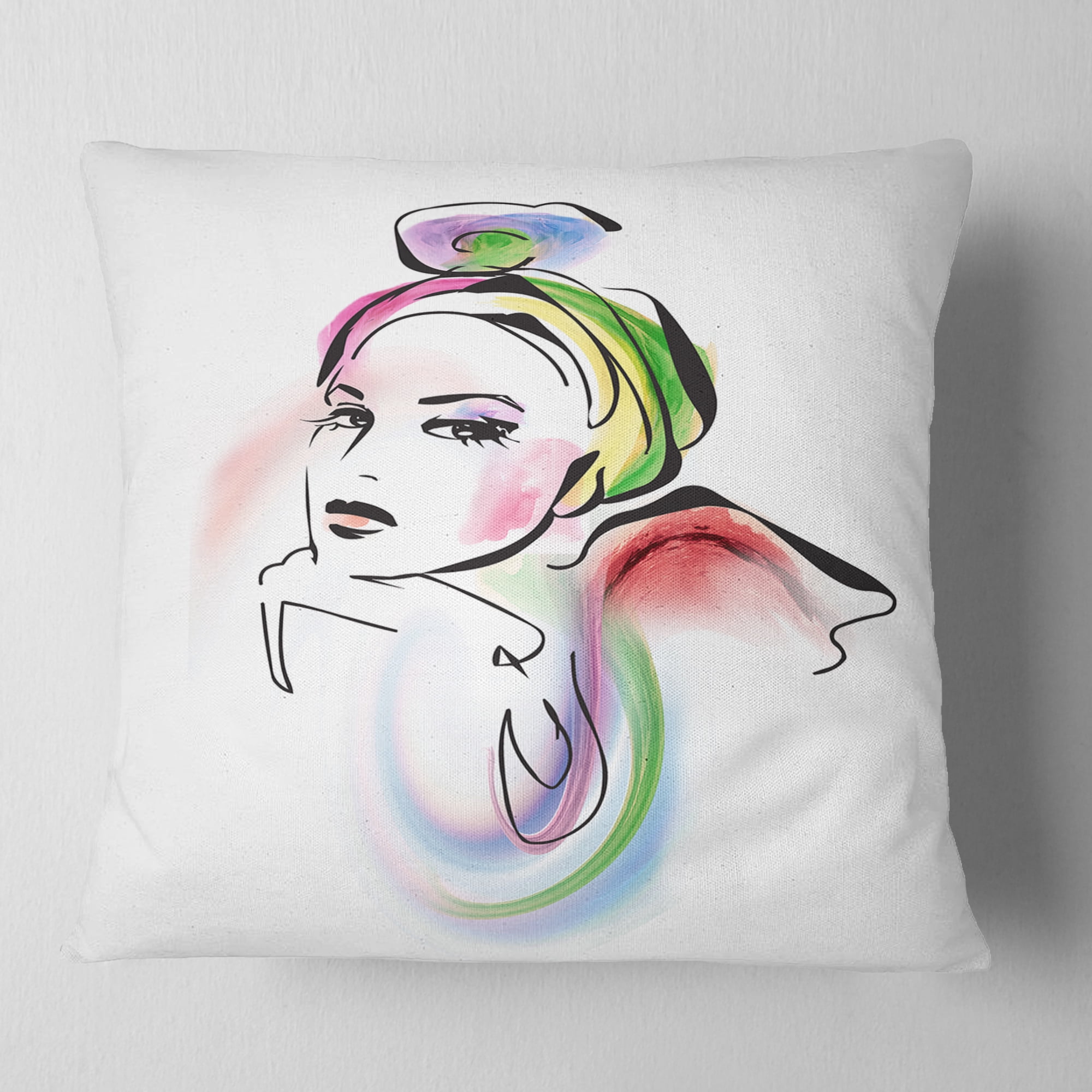 Designart Drawing Portrait of Woman - Abstract Throw Pillow - 18x18