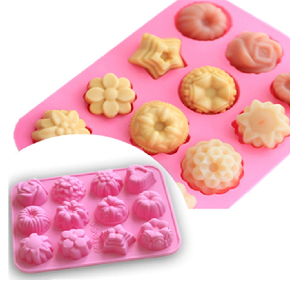3 Pcs Silicone Flower Molds, CNYMANY 12-Cavity Non-Stick Jello Mold Baking  Pans Ice Cube Trays for Kitchen Making Candy Chocolate Muffin Cupcake 