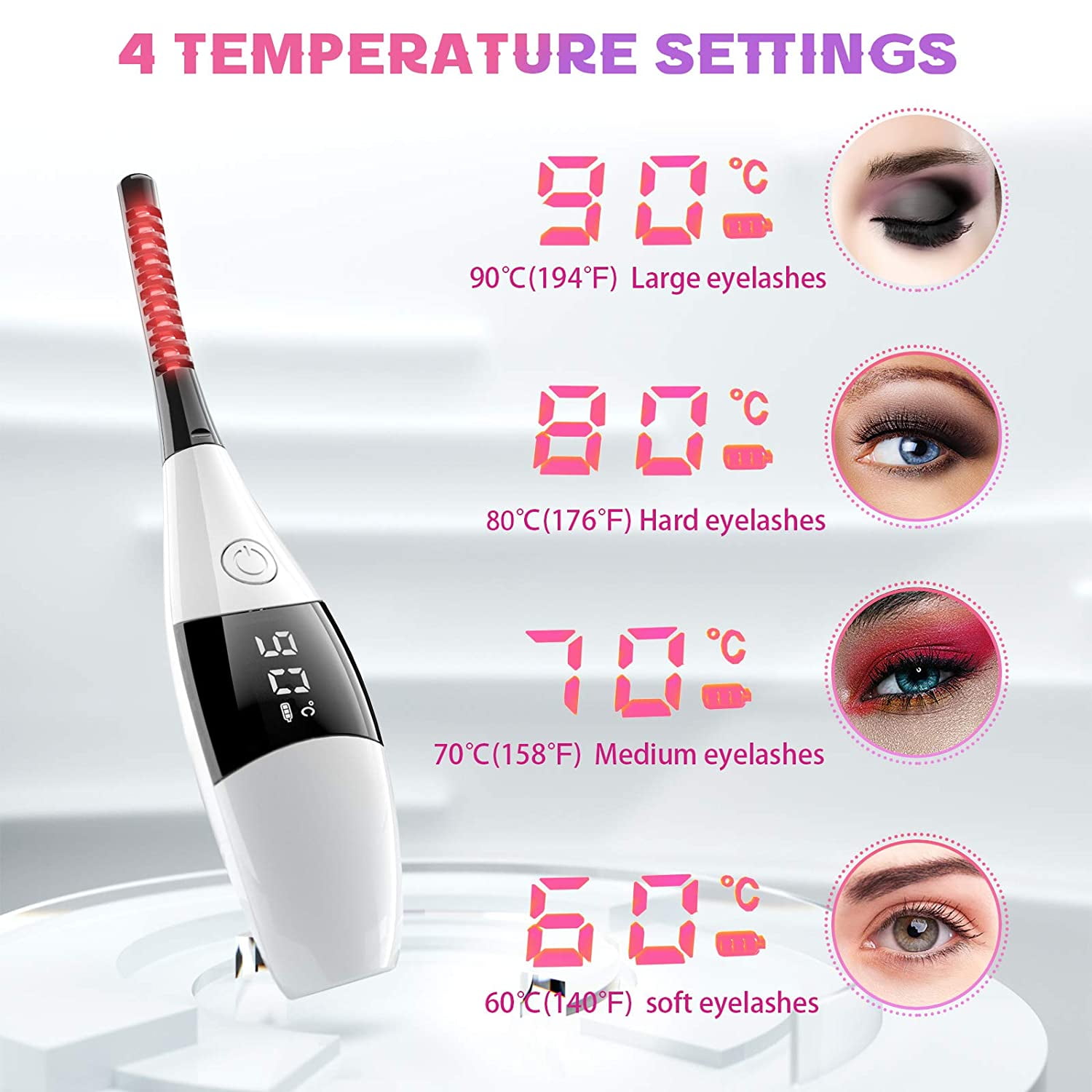 Professional Electric Eyelash Curler With Comb LCD Display 4 Temperature  Gears, Safety Rechargeable USB 8S Quick Heating 24h Long-Lasting Curling -  Walmart.com