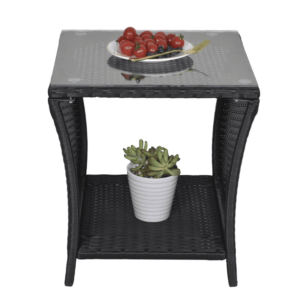 Odoor direct Outdoor Patio Wicker End Table Rattan Square Glass Top