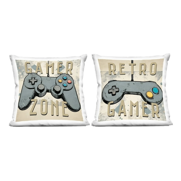 Stupell Industries Retro Gamer Controllers 18" x 18" Entertainment Abstract Polyester Decorative Pillow Set, Zip Closure 2 Count