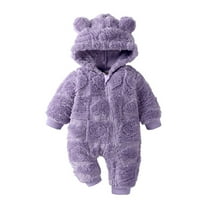 SERTG Toddler Kids Cute Hooded Romper Thick Lined Full Sleeve Bodysuit Fall Winter Warm Cozy Soft Onesie for Infants Boys and Girls 0-18 Months(Purple,6 Months)