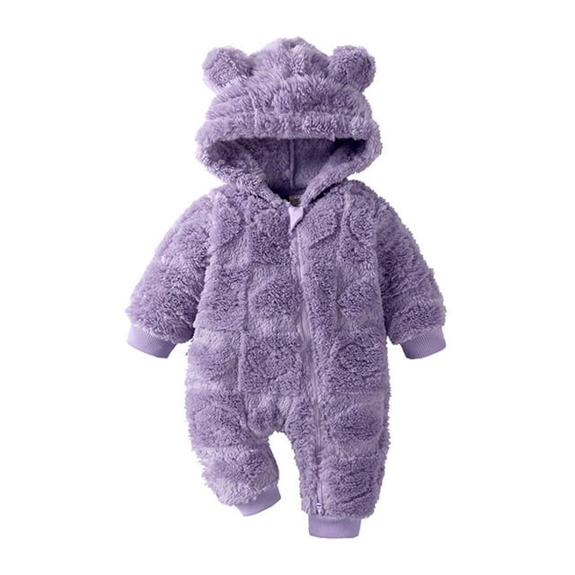 MeetoTime Baby Clothes Hooded Plush Jumpsuits Solid Color Zipper Fall Winter Warm Newborn Infant Rompers Crawling Clothes 0-18M