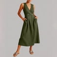 thumbnail image 5 of QUNYINEY Summer Womens Dresses Casual Cotton Linen Sleeveless Green Midi Sundress Loose Fit V Neck with Pockets A Line Dresses, 5 of 6