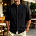 thumbnail image 3 of Stamzod Mens Summer Shirts 2026 Stand Collar Short Sleeve Dress Shirt Casual Work Wedding Button Up Shirt Black L, 3 of 10