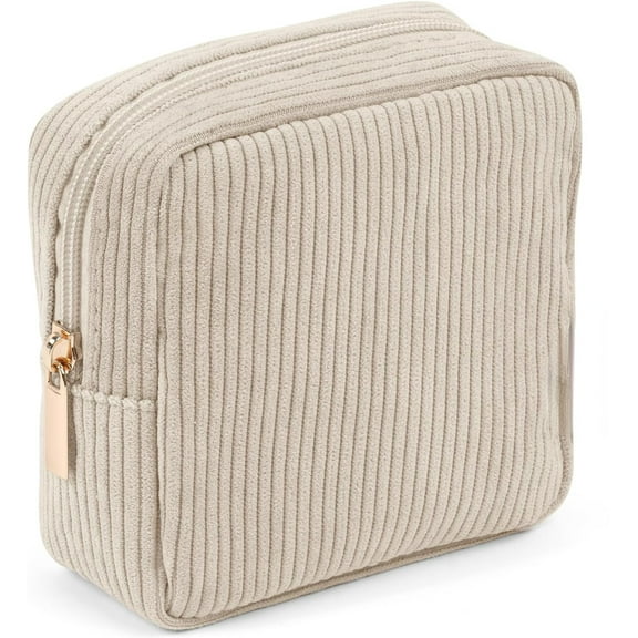 Small Makeup Bag for Purse Mini Cosmetics Bag Corduroy Cute Cosmetic Pouch for Women with Slip-in Pockets