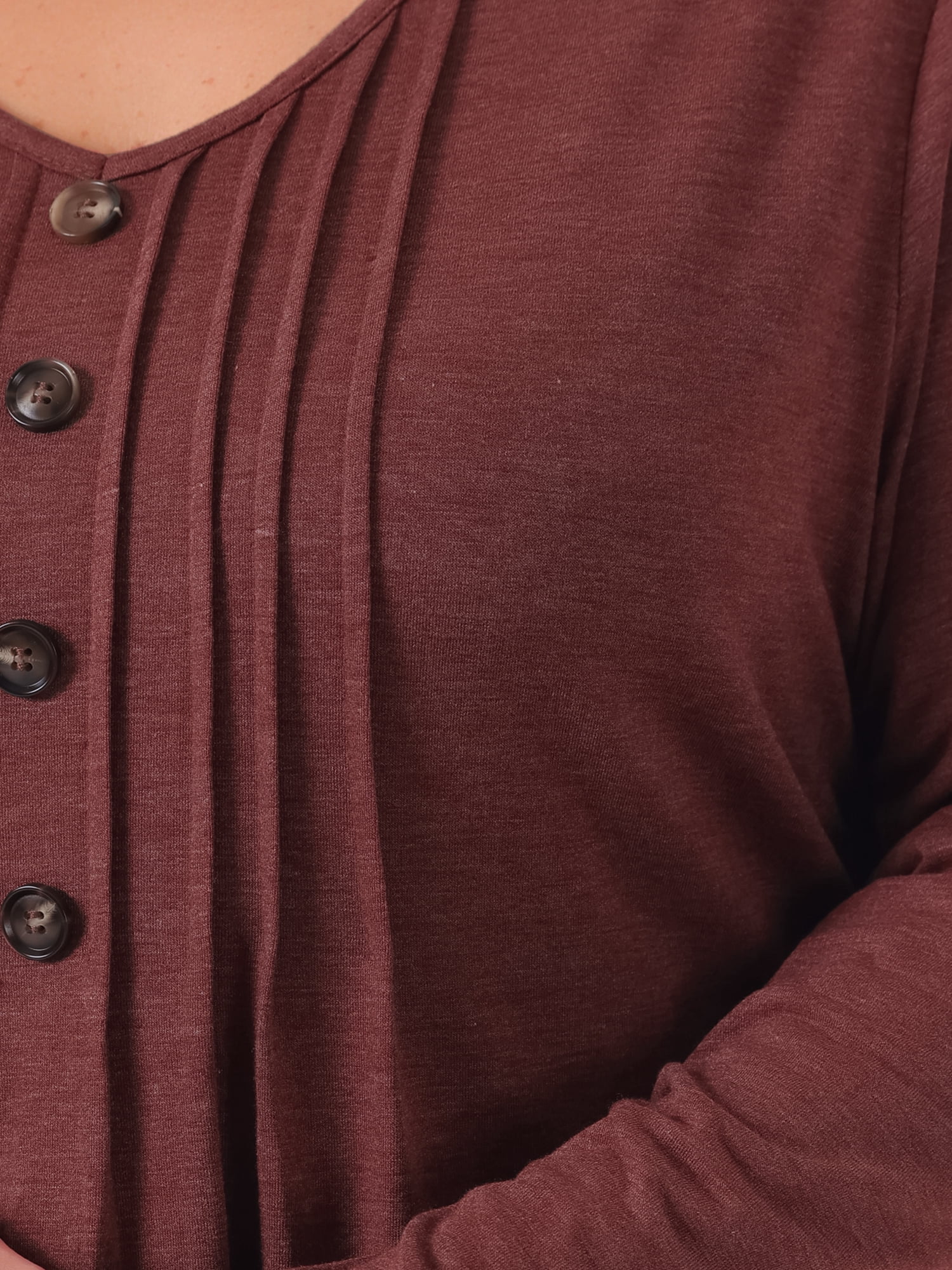 DARING DIVA Women's Plus Tops Pleated Front V Neck Button Blouses 4X Burgundy