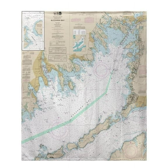 Betsy Drake BK13230BB 50 x 60 in. Buzzards Bay, MA Nautical Map Fleece Throw