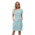 thumbnail image 3 of Women'S Summer Striped Short Sleeve T Shirt Dress Casual Tie Waist with Pockets Military Green L, 3 of 10