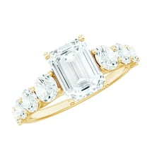 Emerald Cut Moissanite Solitaire Engagement Ring (D-VS1 Grade, 6X8 mm), 10K Yellow Gold, US 3.50