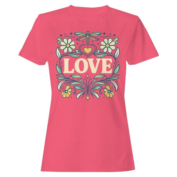 LOVE Floral Art Women's Coral Silk T-shirt