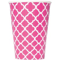 12oz Quatrefoil Paper Cups, Hot Pink, 6ct