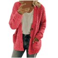 thumbnail image 1 of Women‘s Fleece Sweater Open Front Cardigan Plus Size Button Down Coat Winter Thermal Outwear Sweatshirt (XL  White), 1 of 7