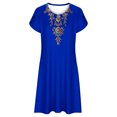 thumbnail image 4 of Puntoco Vestido De Mujer De Verano Estilo Étnico Estampado Casual Suelto De Manga Corta Con Cuello Redondo Azul Xl,Regalos Para Mujer Joven, 4 of 5