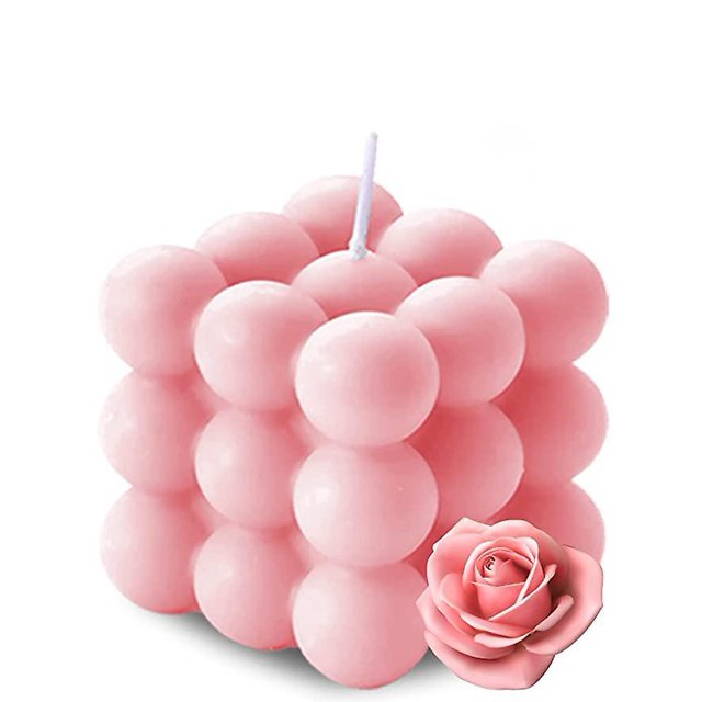 Vela cuadrada con burbujas perfumadas, velas perfumadas para decoración del hogar, decoración estética de la habitación, hermosa vela decorativa rosa grande como regalo - Rosa (pin