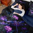 thumbnail image 4 of Erosebridal Lovely Dragonfly 7-Piece Twin Bedding,Vintage Flowers Bedding Comforter Set,Black Purple,Navy Blue Reversible, 4 of 7