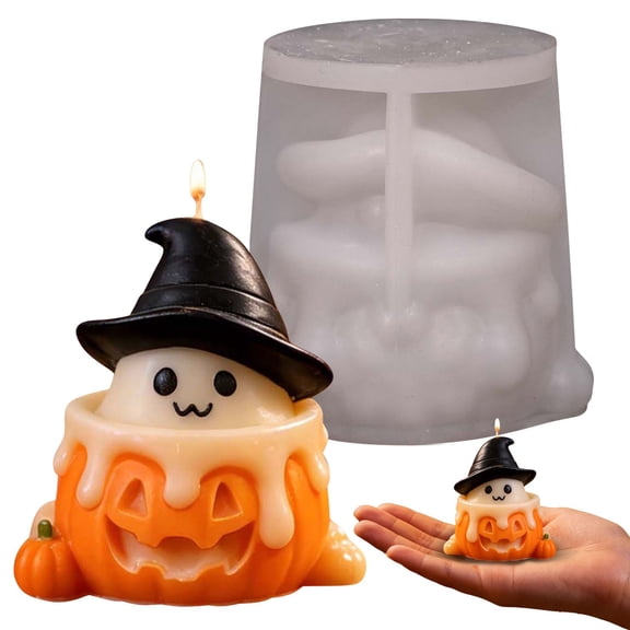 SeekLGT Halloween Silicone Molds, 3D Pumpkin Ghost Candle Mold for Resin Casting Plaster Ornaments, Flexible DIY Craft Mold for Halloween Decor, 1 Pc