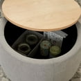 thumbnail image 4 of 25" Round Fabric Storage Ottoman with Wood Top, Mid-Century Modern Design Footrest Stool Bench, 2 in 1 Function Work as End Table, Ottoman Coffee Table Side Table for Living Room & Bedroom,Light Grey, 4 of 7
