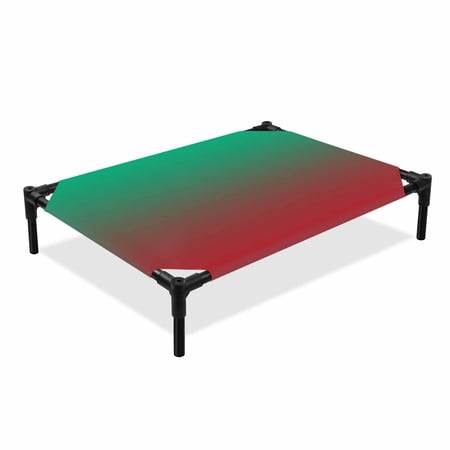 Green Red Elevated Dog Bed Gradient Cooling Breathable Outdoor Raised Dog Cot Bed with Metal Frame Non-Slip Feet for Medium Dog 24x20in