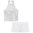 thumbnail image 6 of YONGHS Kids Girls Sequins Dance Outfits Sleeveless Halter Crop Tops with Gym Dance Shorts Set White 16, 6 of 7