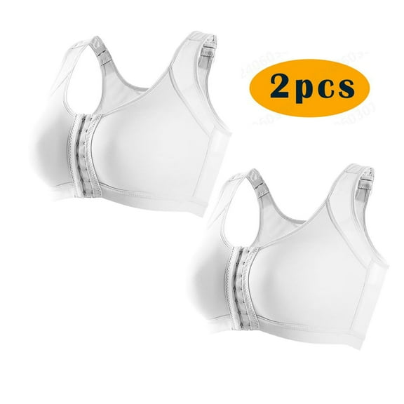 Womens Comfortable Deep V Bras 2Pc Front Closure Bras for Women High Sports Everyday White 3Xl