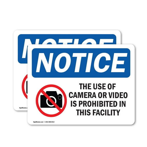 (2 Pack) Use Of Camera Or Video Prohibited OSHA Notice Sign 24 Inch X 18 Inch Vinyl Label Decal Sticker Weather Resistant, UV Protected for Workplace, Business, and Construction Site,