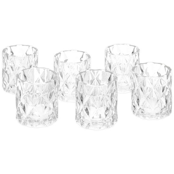 Koyal Wholesale 3" Tall Clear Modern Multifaceted Glass Candle Holders, Set of 6 Votives, Bulk Tealight Holders