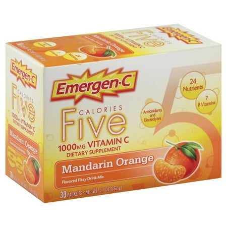 Emergen-C Mandarin Orange 5 Calories Vitamin C Dietary Supplement Fizzy Drink Mix, 1000 mg, 30 Packets