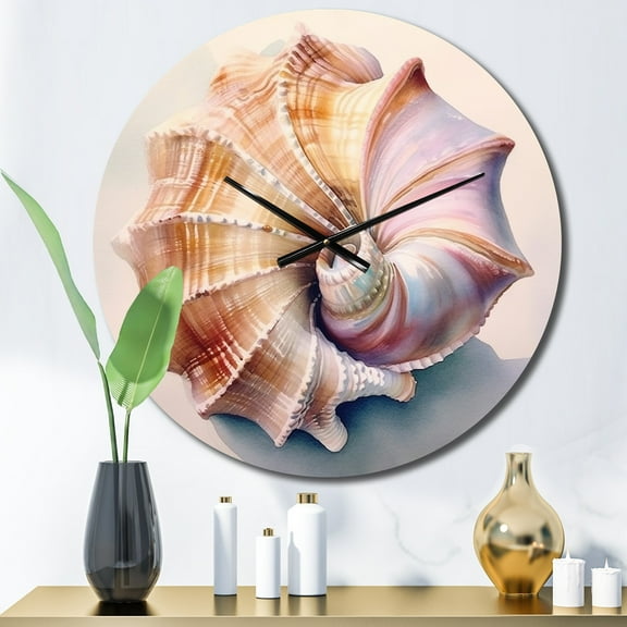 Designart "Seashell on the Coast II" Animals Oversized Wall Clock