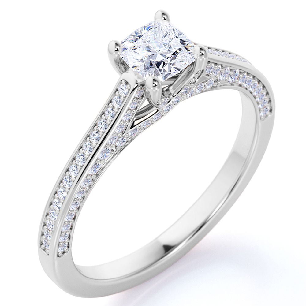 CHIC 14K Blanc Solide Or 0.50 Carat Véritable Diamant Rond Chic Fiançailles Ring Size 