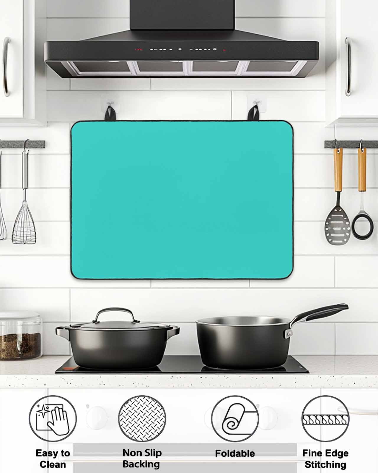 Stove Top Covers for Electric Stove, Turquoise Glass Stovetop Cover Protector, Modern Pure Turquoise Induction Cooktop Protector Oven Mat for Kitchen Countertop 24"x21"