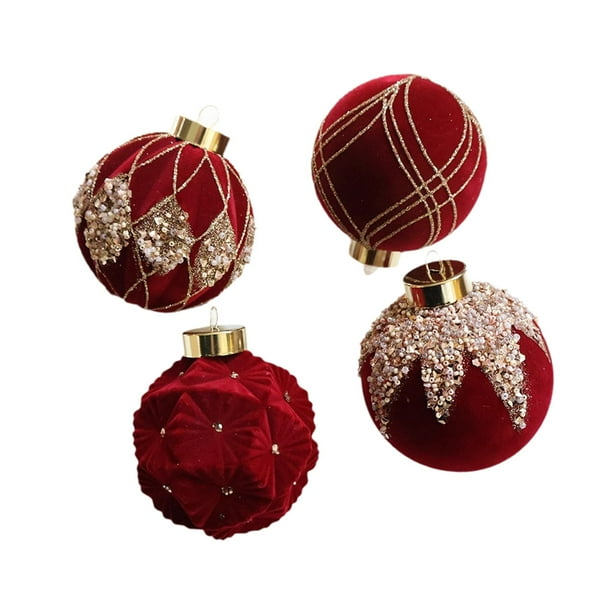 Adorno navideño decorativo irrompible de terciopelo flocado para árbol de Navidad. Pelota