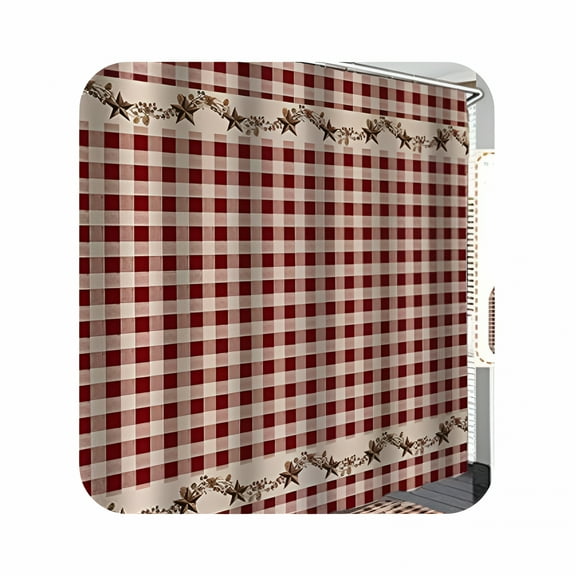 AUQ Brown Texas Star Western Shower Curtain,Primitive Star Red and Beige Buffalo Plaid Rustic Country Farmhouse Bathroom Decor,Waterproof Polyester Fabric Shower Curtain,72 X 72 Inch,Berry