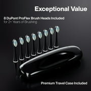 AquaSonic Elite Rechargeable Electric Toothbrush Set - ADA Accepted, 5 Modes, Travel Case, 8 Brush Heads (Black)