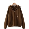 thumbnail image 1 of Women's Zip Up Long Sleeve Oversized Drawstring Hoodie Hooded Sweatshirt,Chocolate Brown,M, 1 of 6