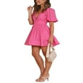 thumbnail image 3 of PENGXIANG Robe d'Été Décontractée pour Femmes en Ligne A Couleur Unie avec Col en V Profond, 3 of 5