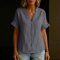 thumbnail image 5 of Women's Button Down Shirts Short Puff Sleeve Dressy Tops Casual Loose Fit Cotton Linen Tshirts 2026 Grey L, 5 of 8