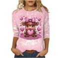 thumbnail image 2 of Xdegoge Valentines Tops for Women Crew Neck 3/4 Sleeve Pullover Cute Playful Prints Top Lightweight Cozy Plus Size Pullovers, 2 of 6