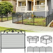 UNHO 5Panel Garden Fence Rustproof Wrought Iron Outdoor Flower Bed Animal Barrier Dog Pet Fence