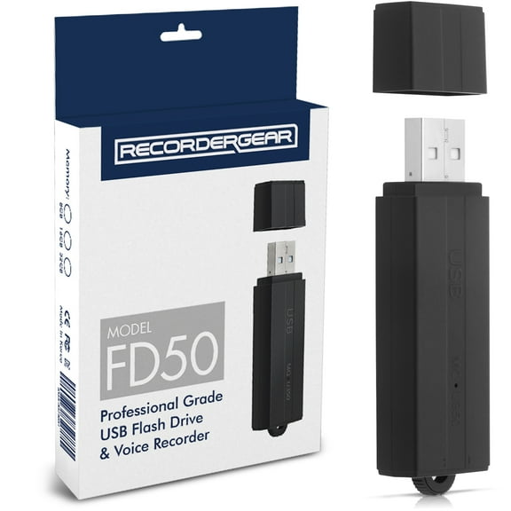 RecorderGear FD50 USB Flash Drive Spy Voice Recorder 8GB, Audio Activated With 25-Day Battery