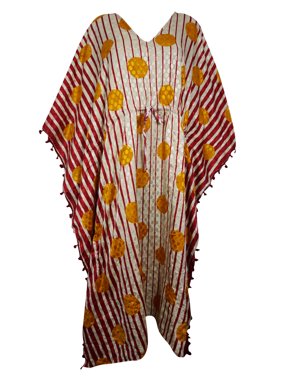 Mogul Women RECYCLED Sari Long Kaftan Printed Lounge Wear Resortwear Maxi Caftan 2X