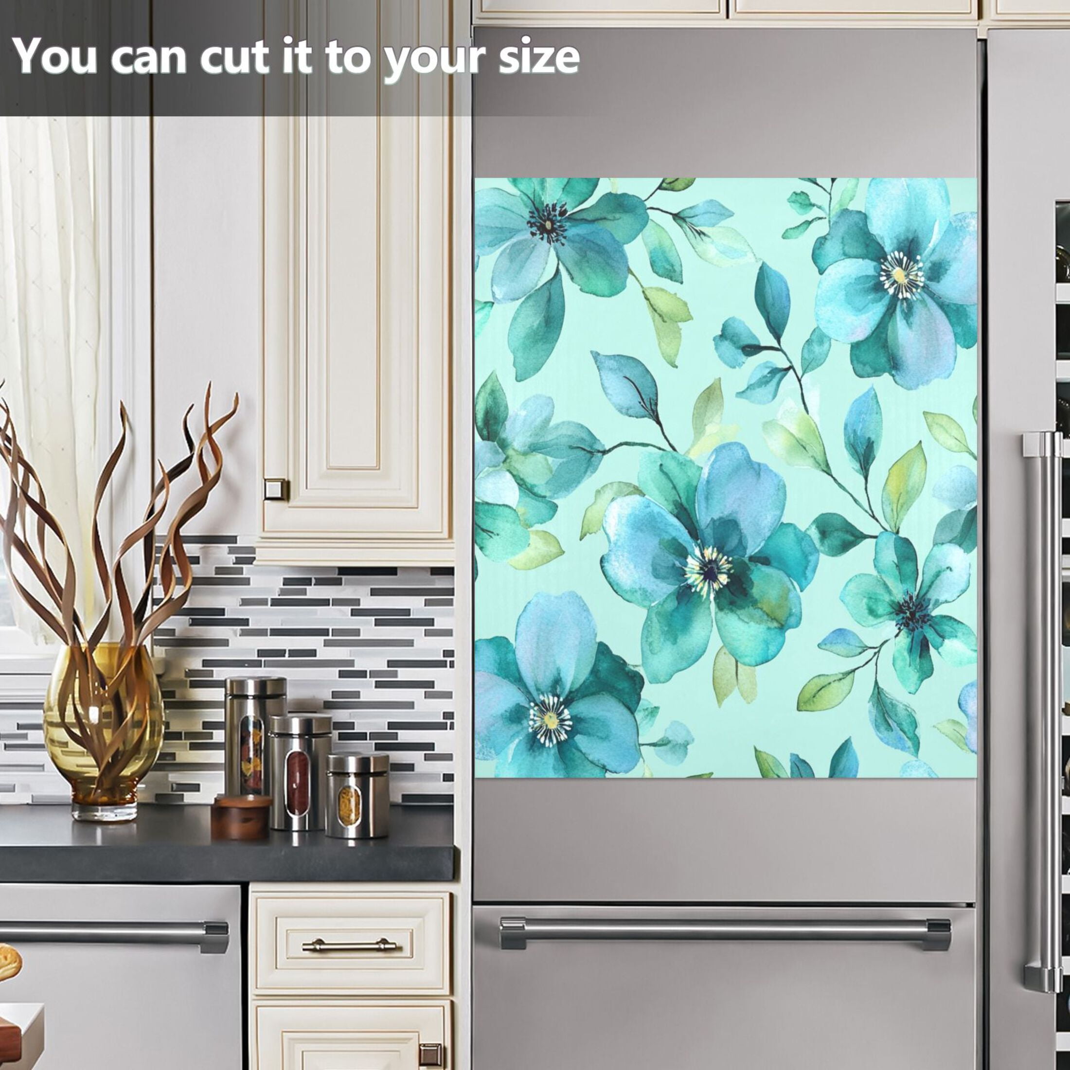 Dishwasher Magnetic Sticker 23x26 Inch Refrigerator Magnetic Sticker Washing Machine Magnetic Sticker Kitchen Panel Magnetic Sticker Home Decor Cartoon Navy Flowers