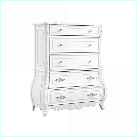 5-Drawer Chest, Modern Wood Dresser with Pearl White Finish | White | Wood