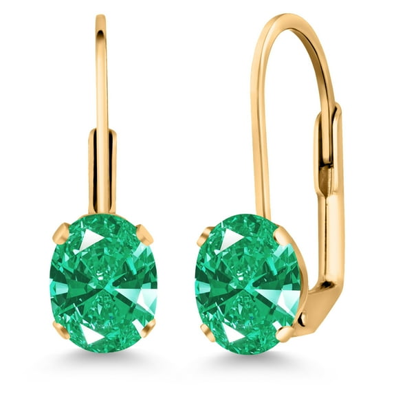 Gem Stone King Green Zirconia Yellow Gold Plated Leverback Earrings for Women (1.52 Cttw, Gemstone Birthstone, Oval 7X5MM)