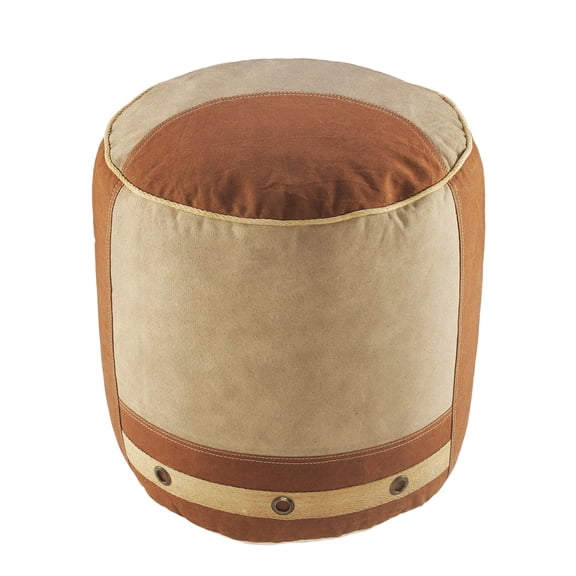 LR Home Medium Striped Indoor Cylinder Pouf, Beige/Brown, 16" x 16" x 16"